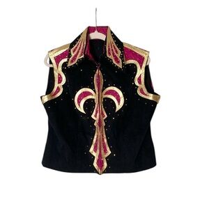 🌵Vintage Leather Studded Rhinestone Gem Horse Riding Show Vest🌵